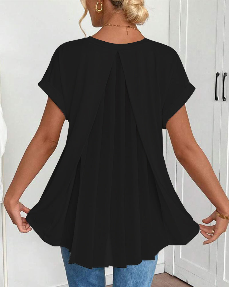Camiseta de Manga Corta Lisa con Detalle Patchwork
