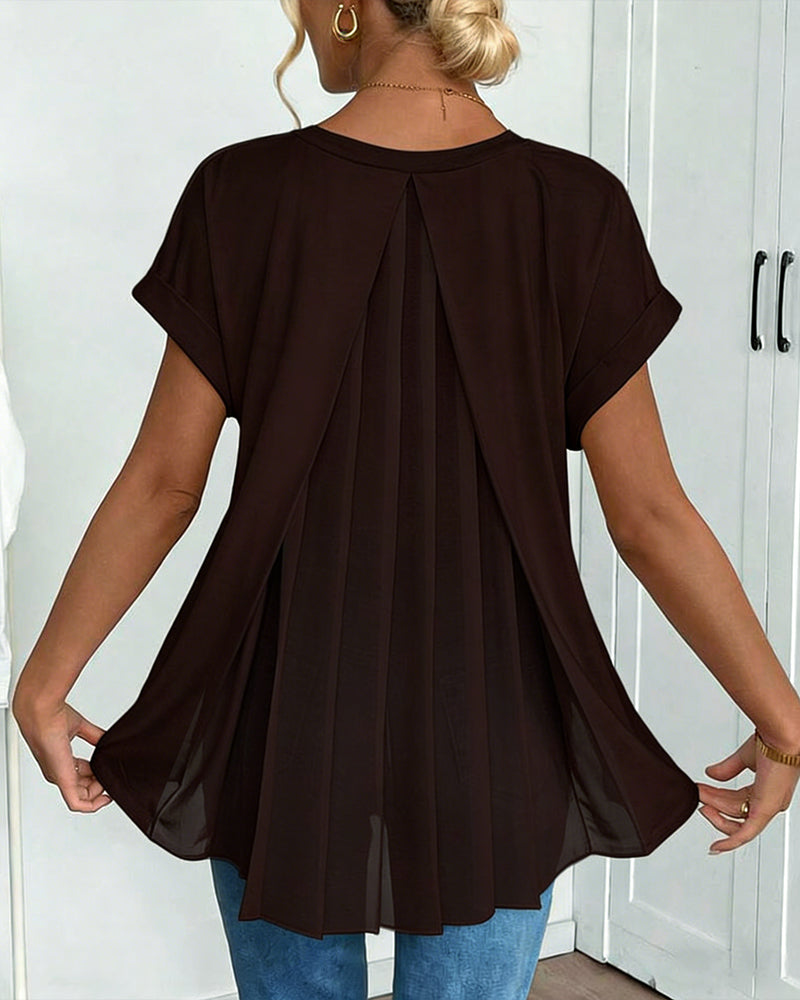 Camiseta de Manga Corta Lisa con Detalle Patchwork