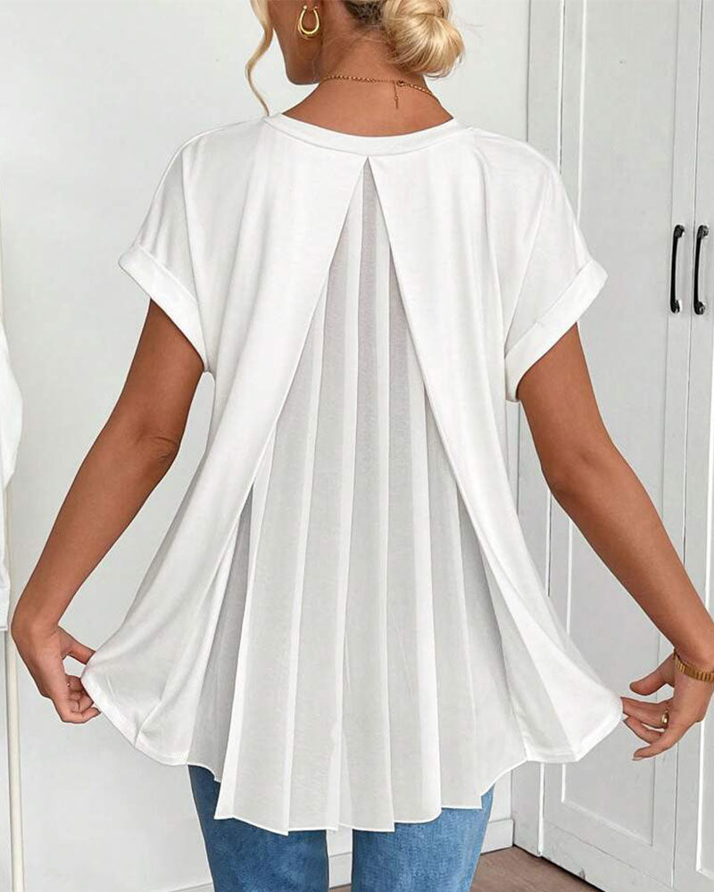 Camiseta de Manga Corta Lisa con Detalle Patchwork