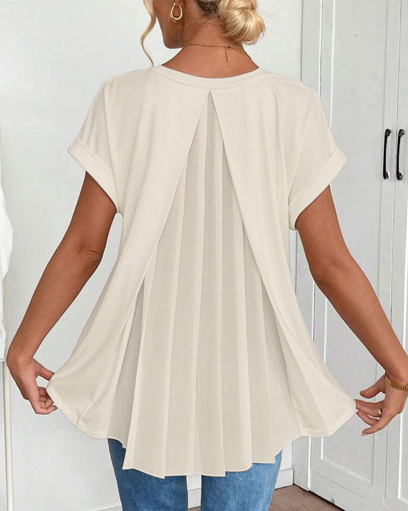 Camiseta de Manga Corta Lisa con Detalle Patchwork