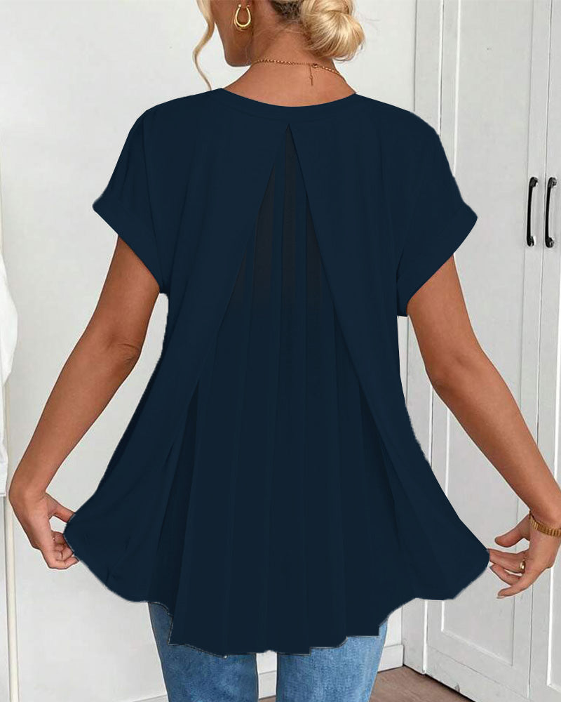 Camiseta de Manga Corta Lisa con Detalle Patchwork
