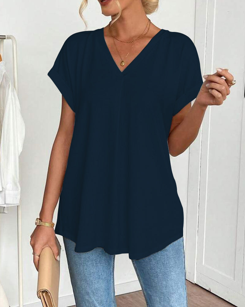 Camiseta de Manga Corta Lisa con Detalle Patchwork