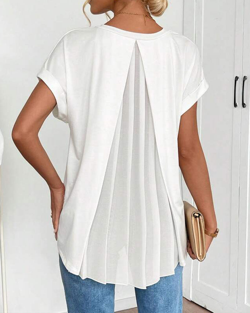 Camiseta de Manga Corta Lisa con Detalle Patchwork