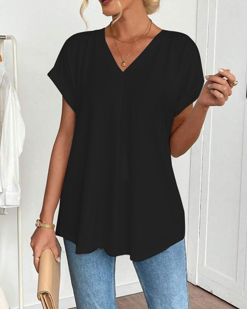 Camiseta de Manga Corta Lisa con Detalle Patchwork