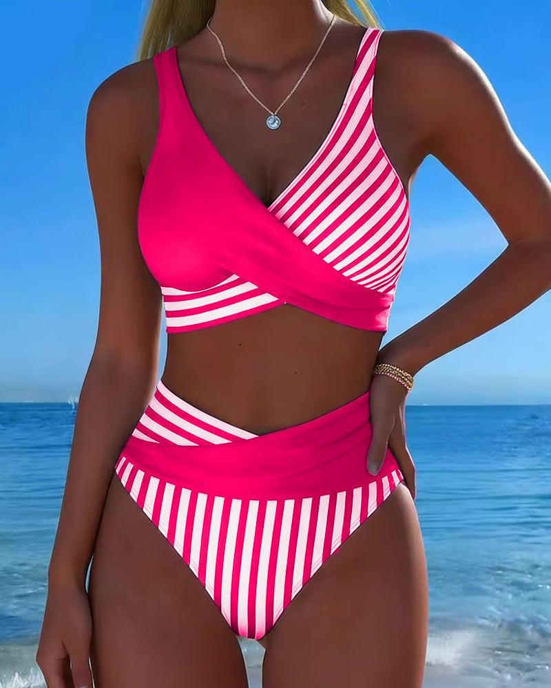 Bikini Cruzado de Rayas Estampado