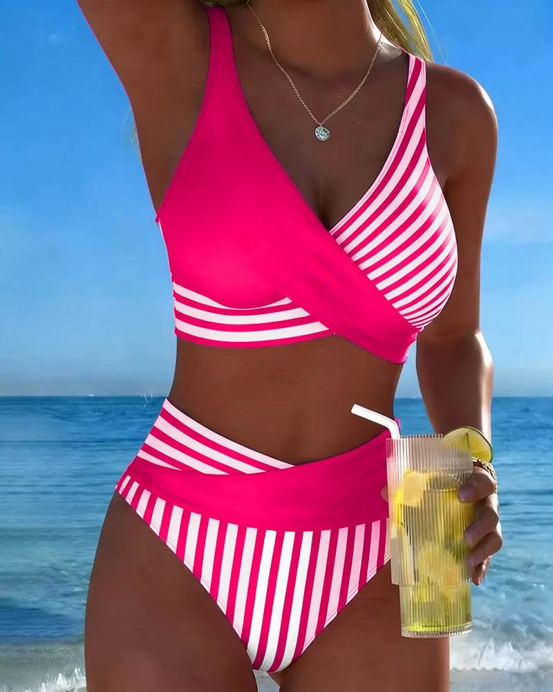 Bikini Cruzado de Rayas Estampado