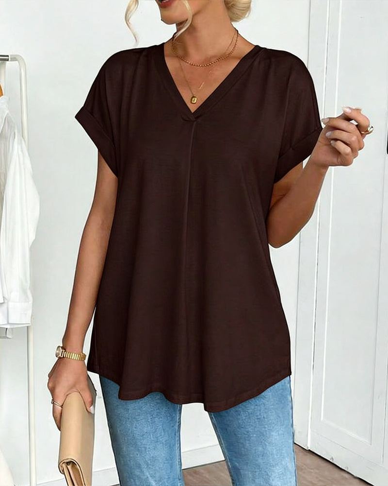 Camiseta de Manga Corta Lisa con Detalle Patchwork