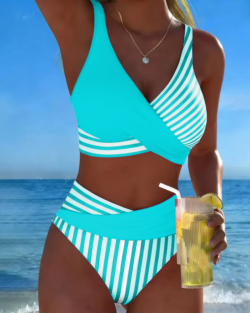 Bikini Cruzado de Rayas Estampado