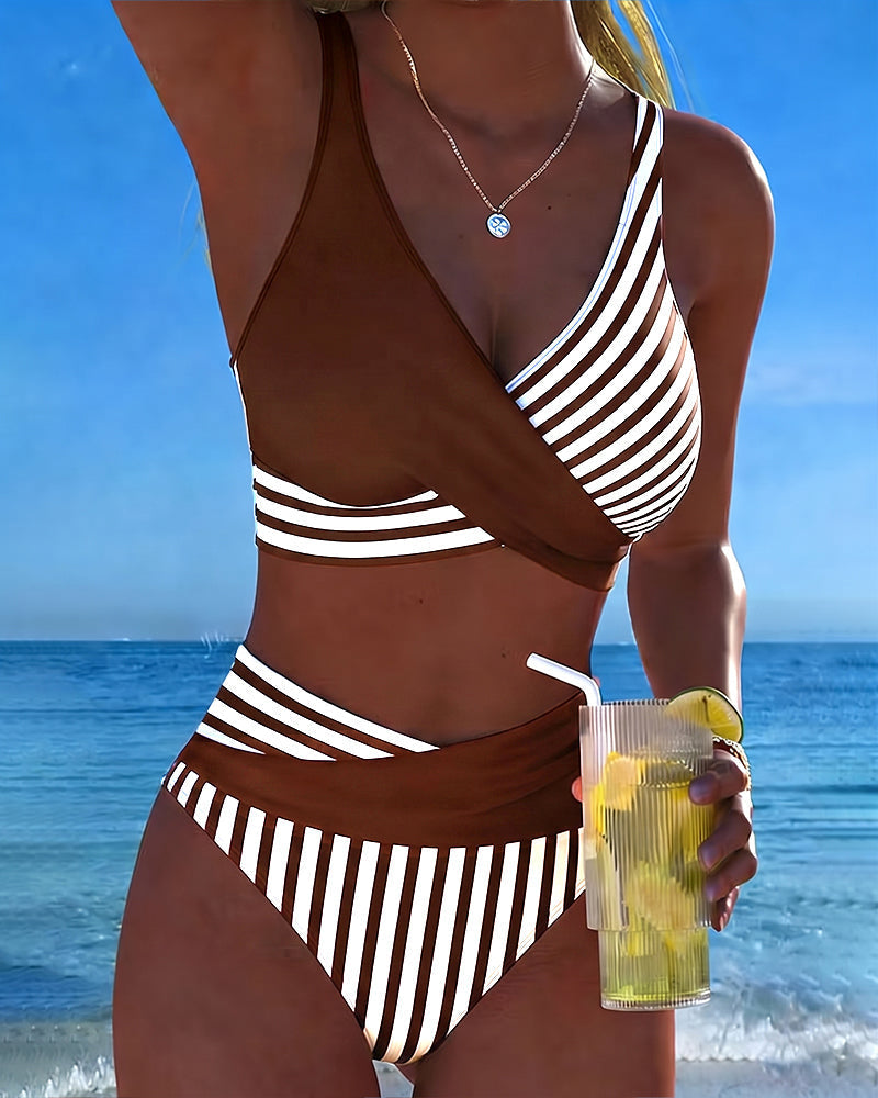 Bikini Cruzado de Rayas Estampado