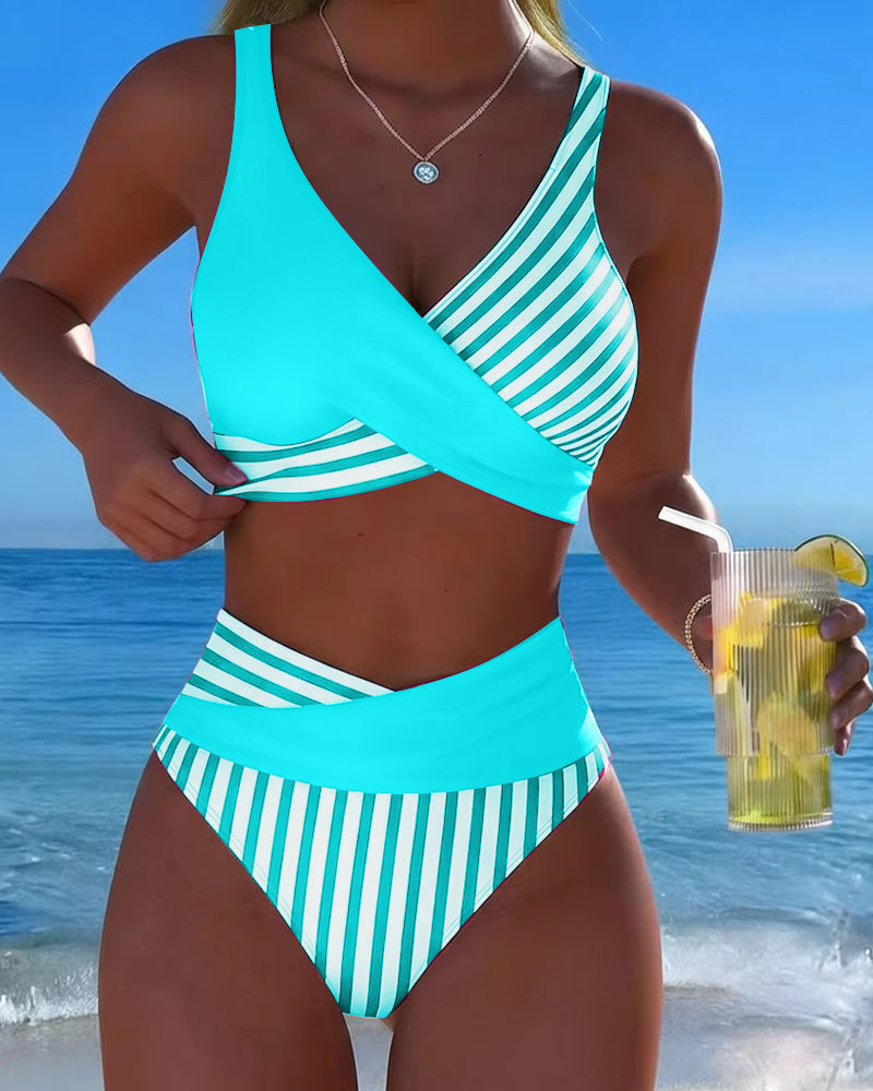 Bikini Cruzado de Rayas Estampado