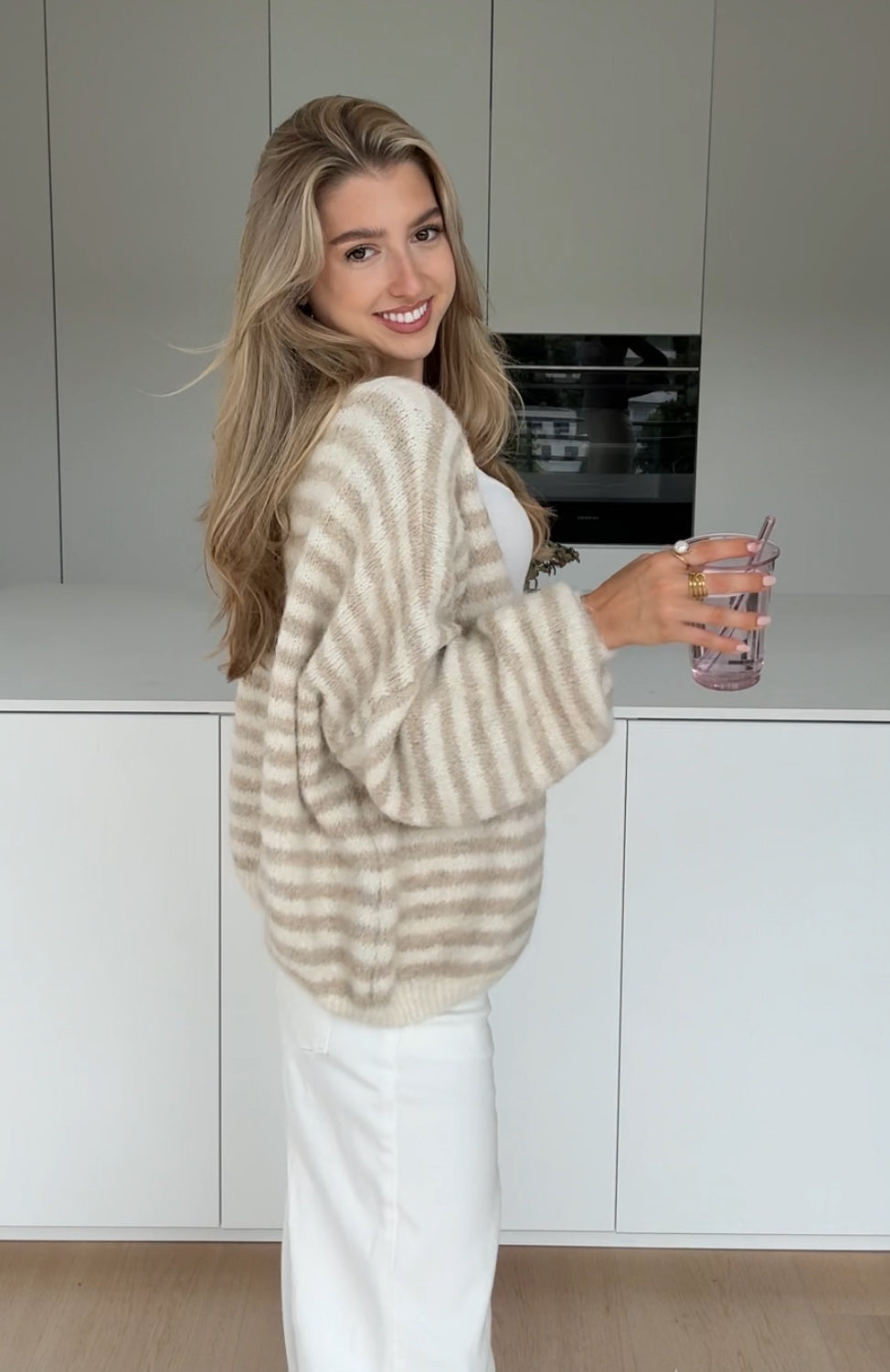 STRIPED COLOR CARDIGAN CHAI