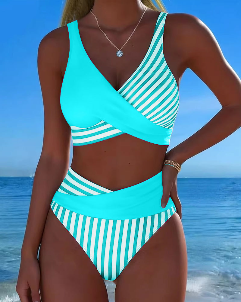 Bikini Cruzado de Rayas Estampado