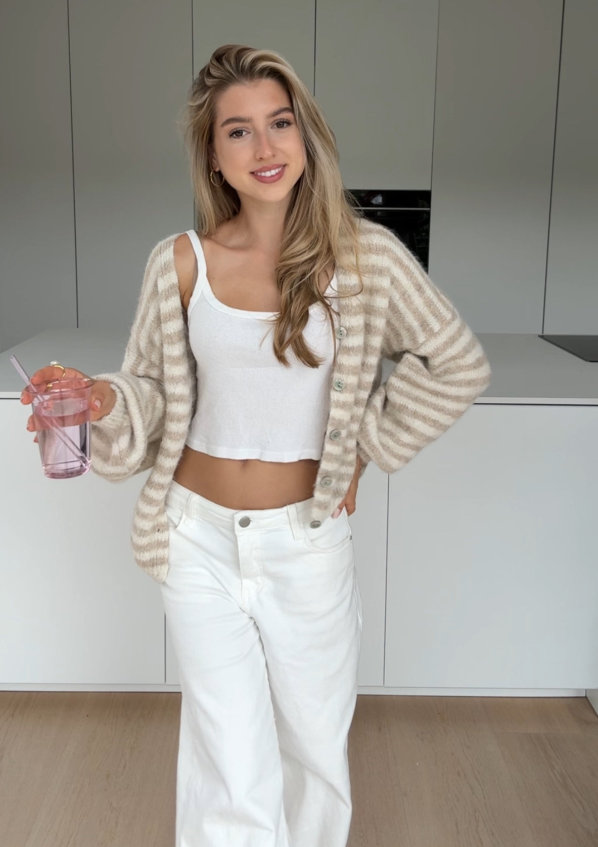 STRIPED COLOR CARDIGAN CHAI