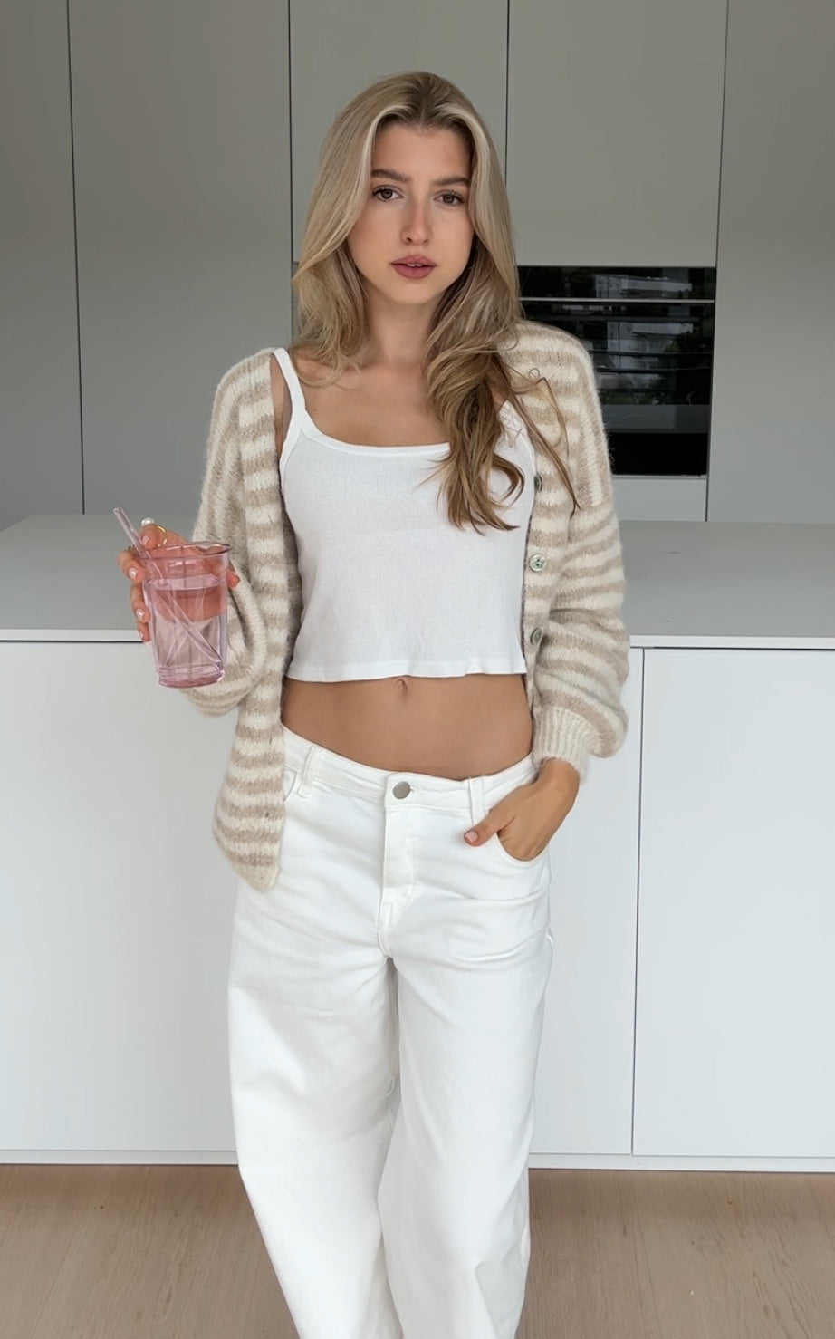 STRIPED COLOR CARDIGAN CHAI