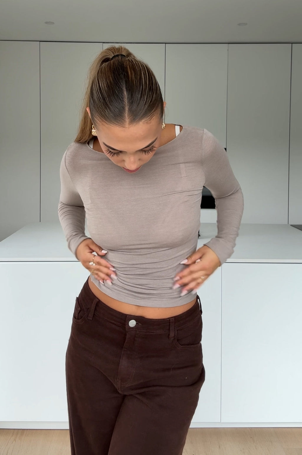 TOP LARGO SIN COSTURAS COLOR CANELA