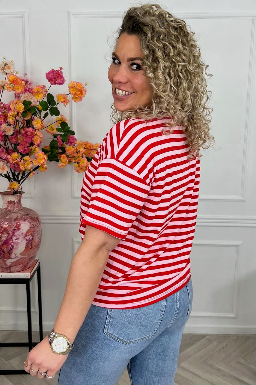 Camiseta de manga corta a rayas imprescindible - Rojo/Rosa