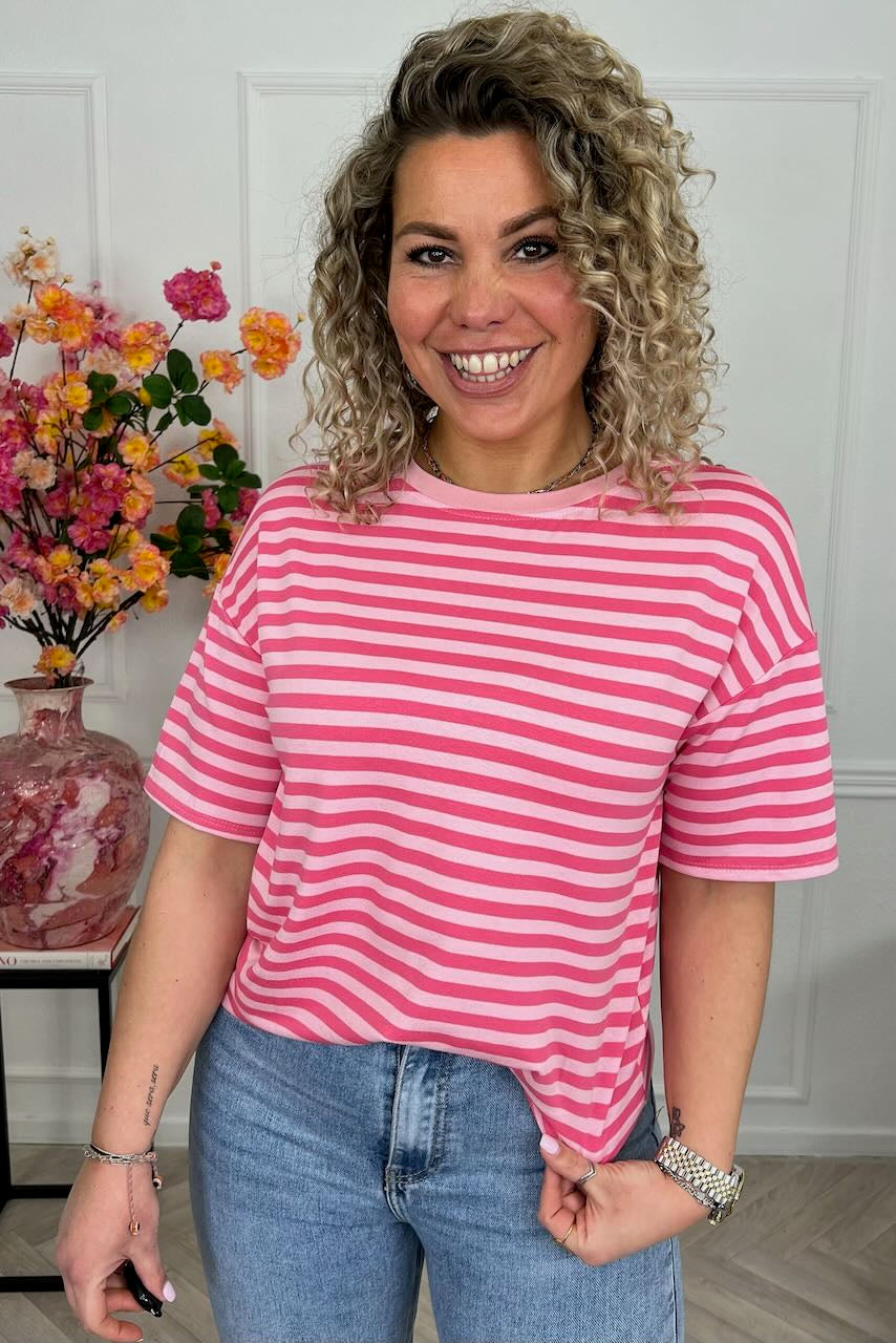 Camiseta de manga corta a rayas imprescindible - Rojo/Rosa