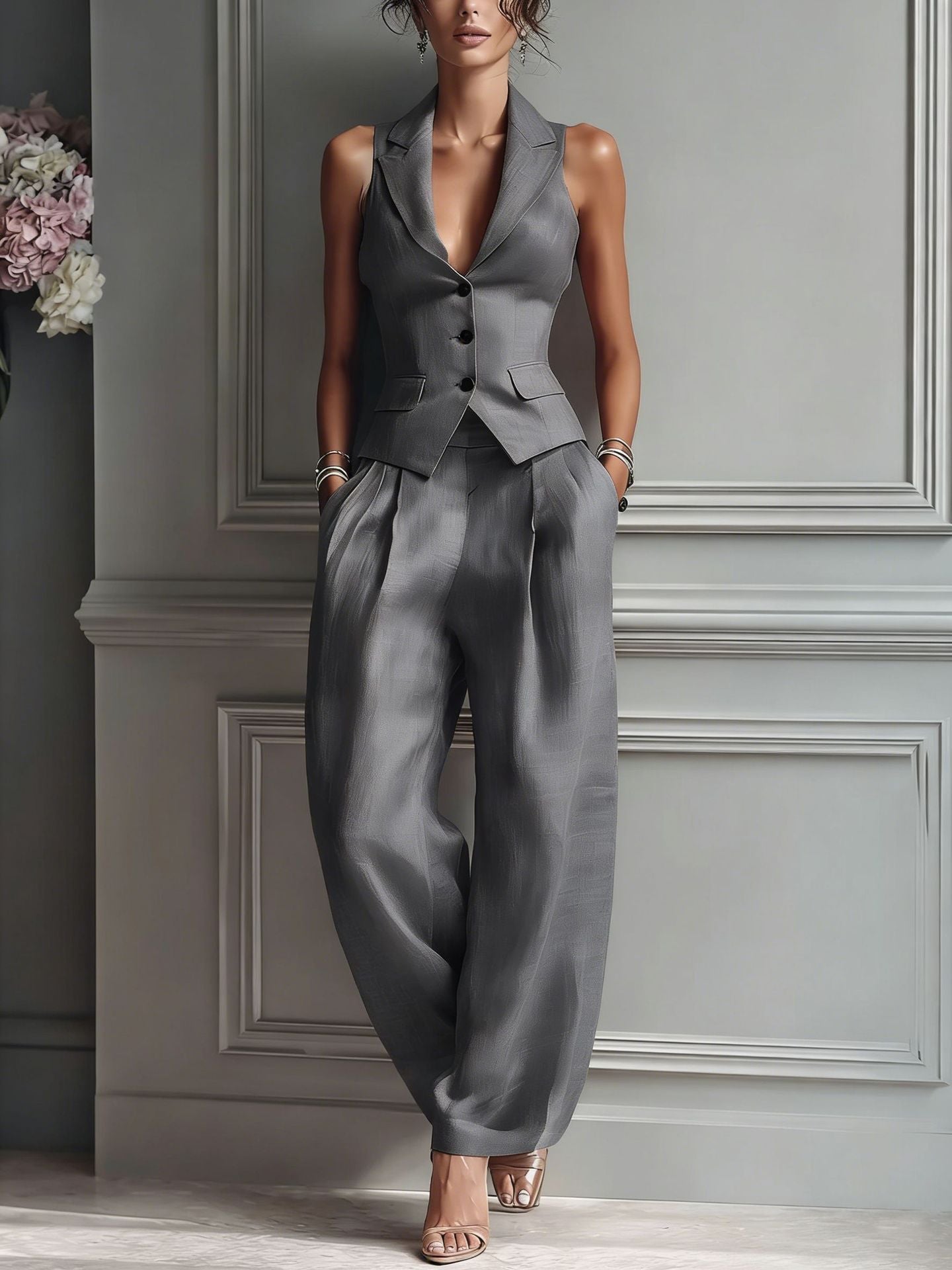 Conjunto Dos Piezas Mujer | Escote en V y Botones