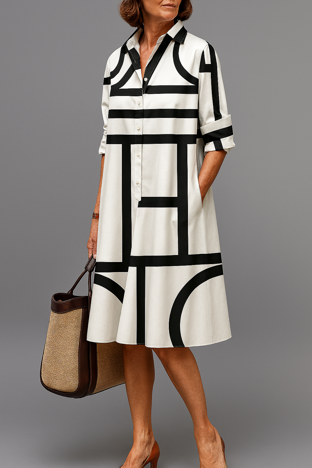 Ellie | Vestido Midi Elegante Blanco y Negro