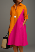 Kayla | Vestido Midi Elegante Naranja y Rosa