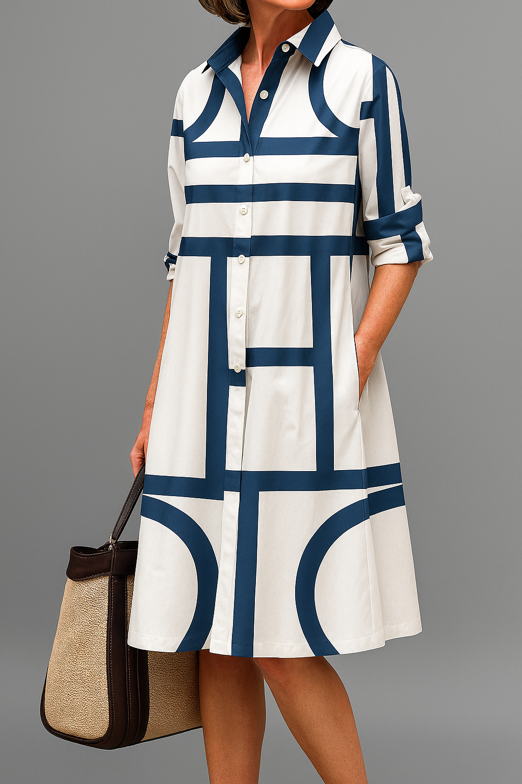 Siena | Vestido Midi Elegante Blanco y Azul