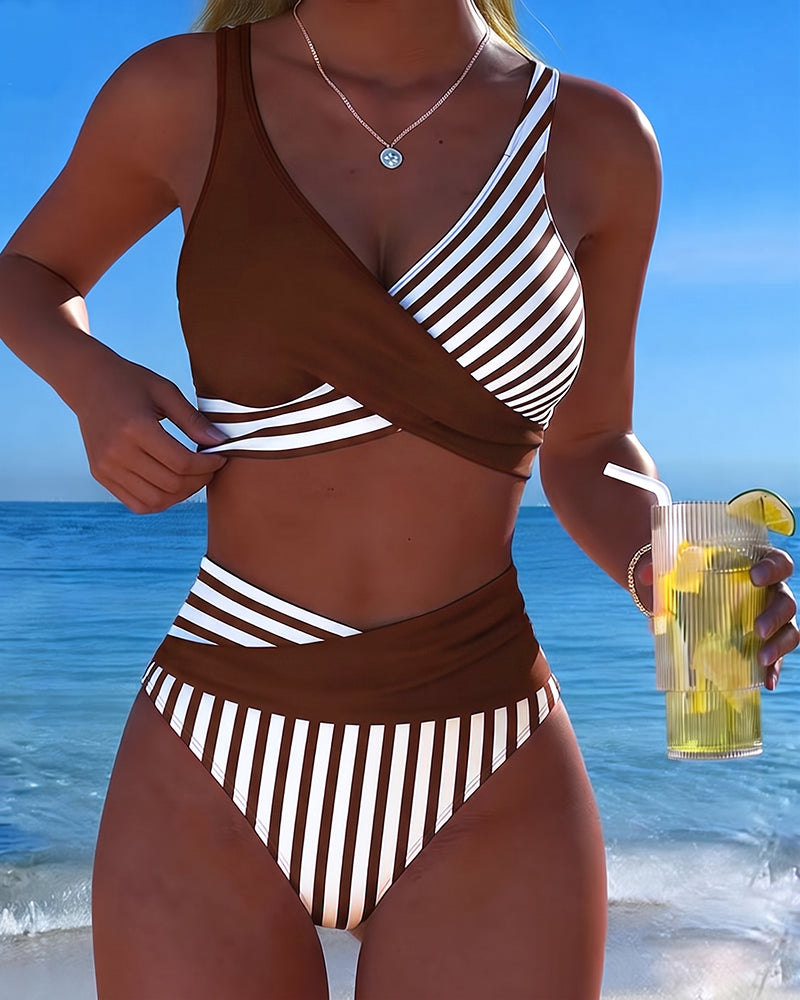Bikini Cruzado de Rayas Estampado