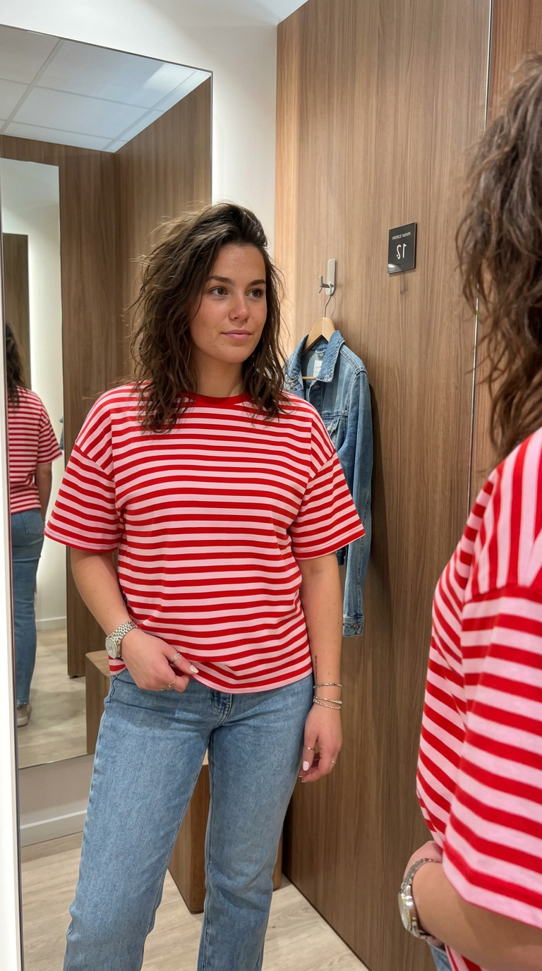 Camiseta de manga corta a rayas imprescindible - Rojo/Rosa