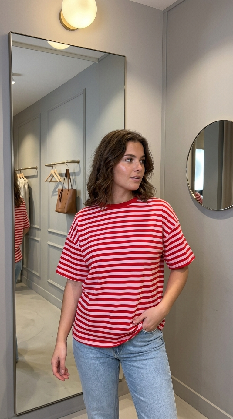 Camiseta de manga corta a rayas imprescindible - Rojo/Rosa